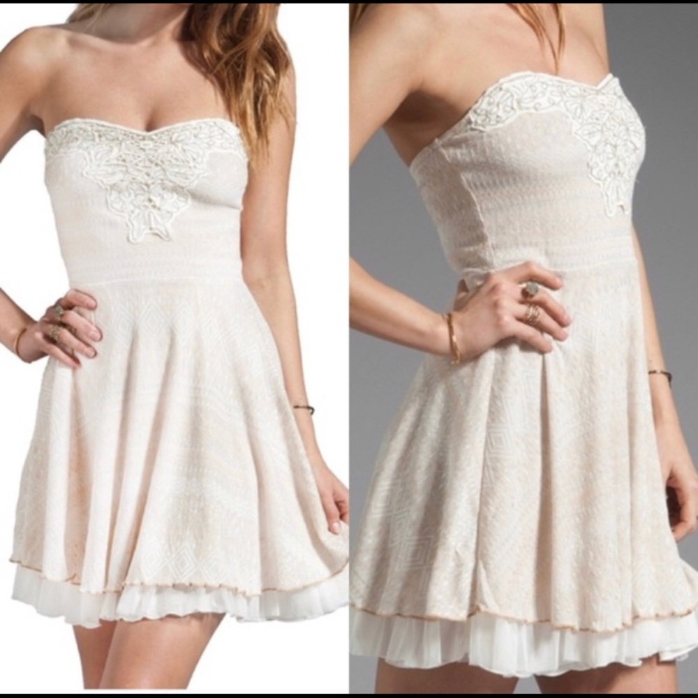 White Beaded Strapless Free People Mini Dress